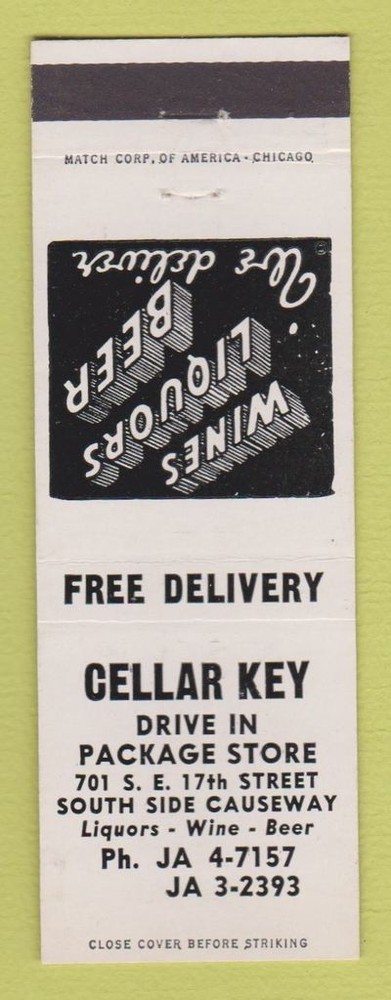 Matchbook Cover - Cellar Key Liquor Fort Lauderdale FL