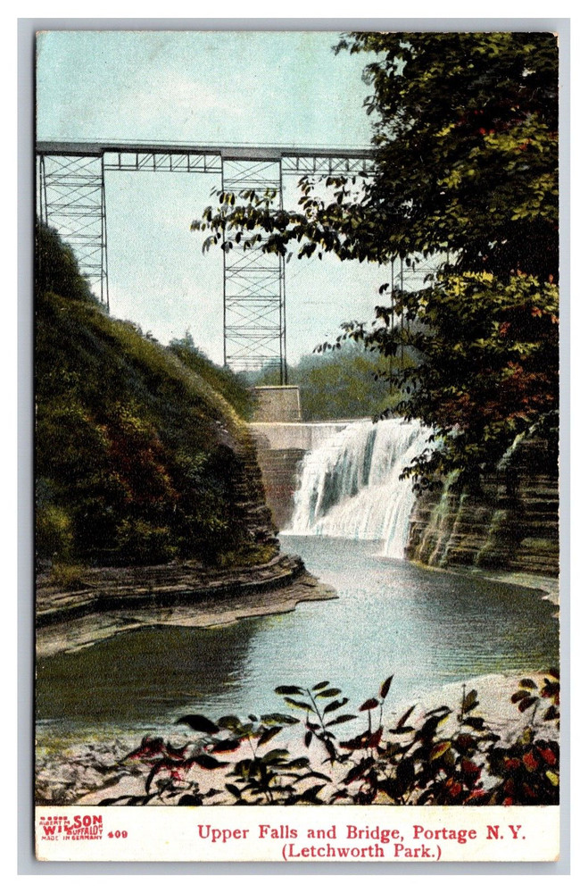 Portage NY Upper Falls, Bridge Letchworth Park Divided Back Postcard Posted 1909