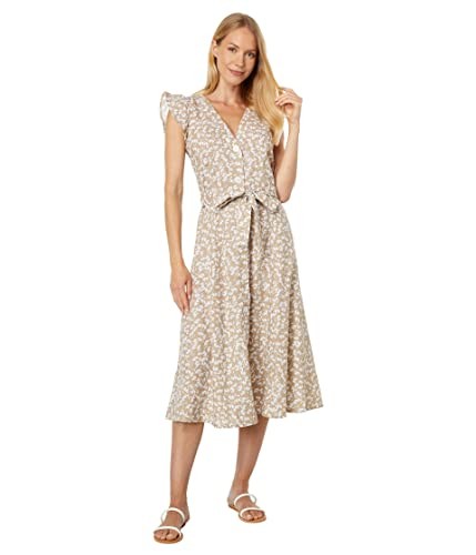 Tommy Hilfiger Womens V-Neck Calf Midi Dress Tan Size 2