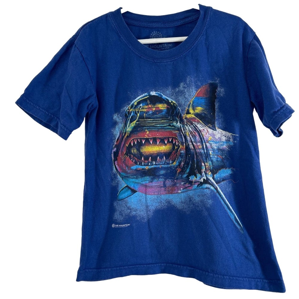 The Mountain Boys Shark Graphic Short Sleeve T Shirt Size Small Blue