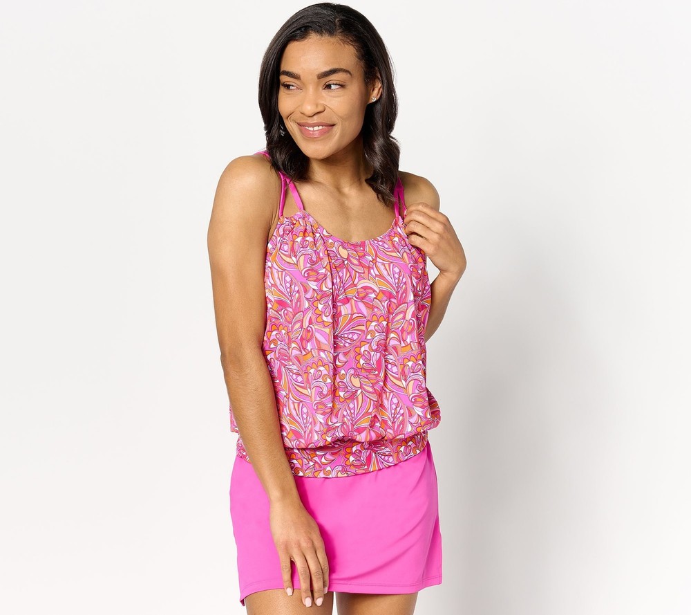 Kim Gravel x Swimsuits For All Women's Plus Sz Swimsuit 18 Blouson Pink A629536