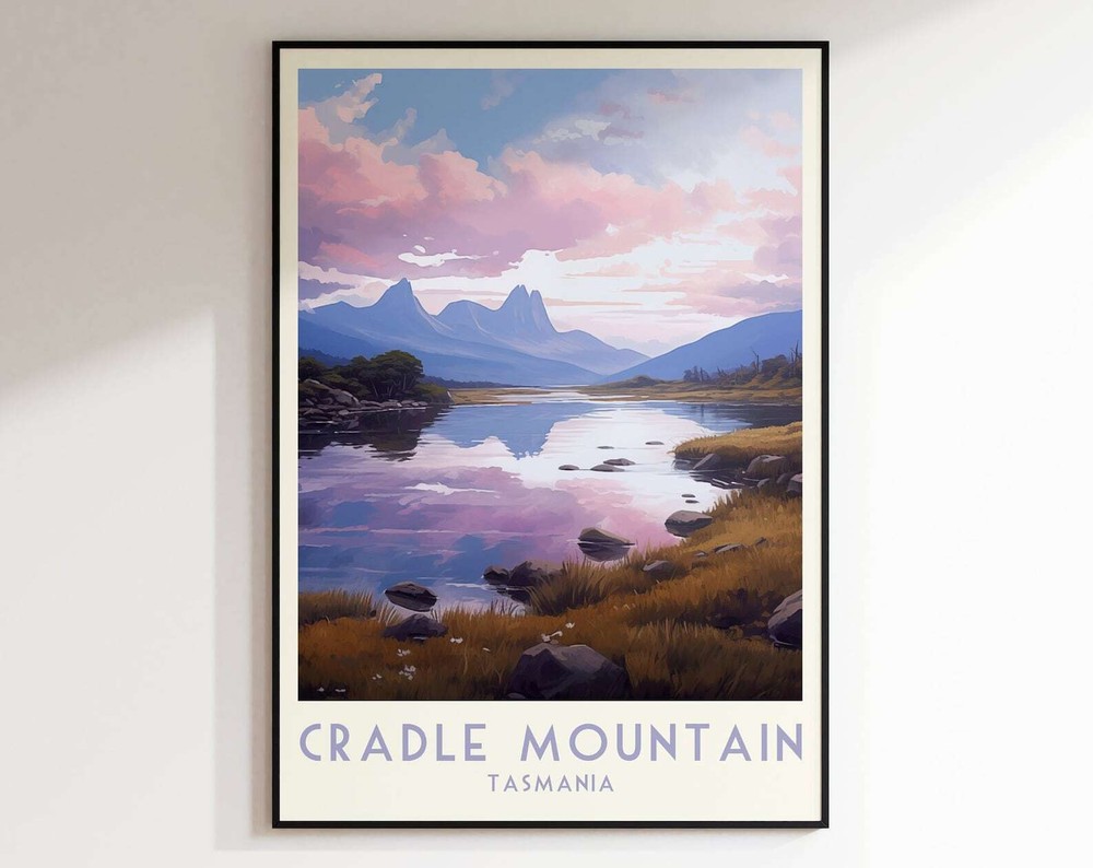 Cradle Mountain Tasmania Retro Travel Wall Art Australia Home Decor  