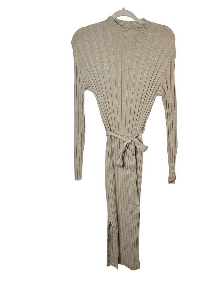 Lark and grey stone beige knit ribbed long sleeve maxi bodycon dress Sz large