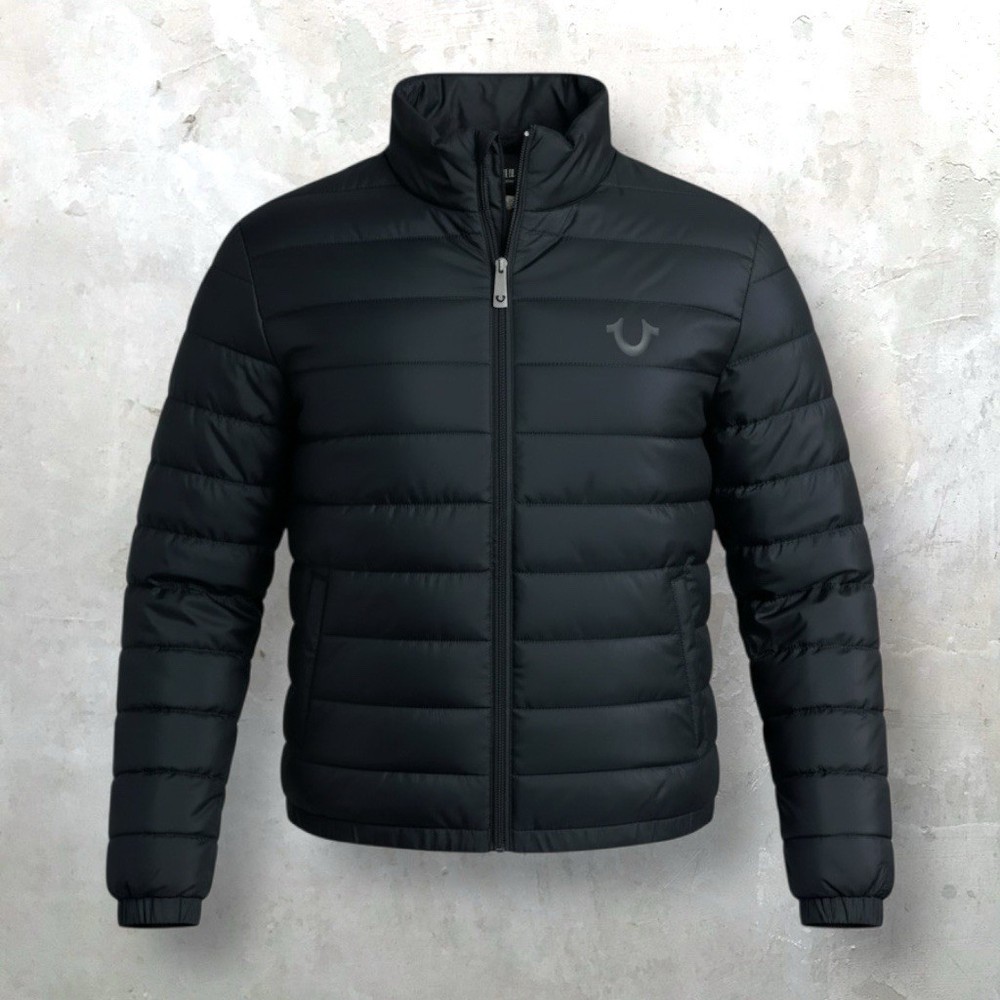 True Religion Black Puffer Quilted Jacket L