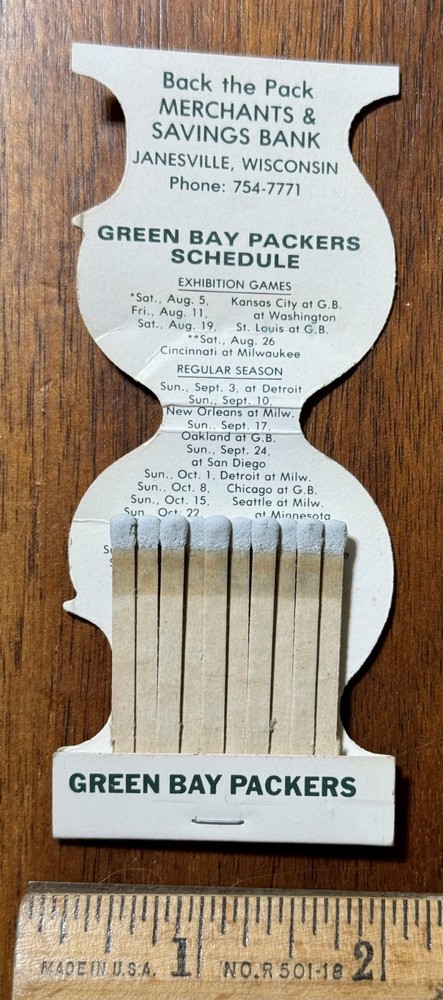 M & I Banks 1978 Green Bay Packers Schedule Wisconsin Matchbook Vtg Advertising