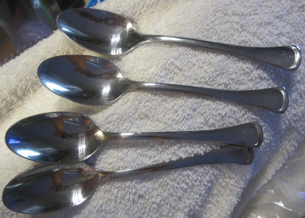 4 lot,set of Oneida Emma mirror Tea Spoon Stainless Flatware ,teaspoons,vtg
