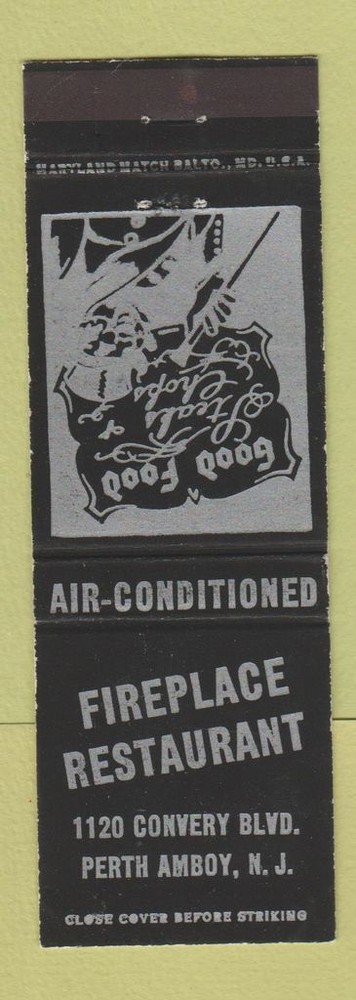 Matchbook Cover - Fireplace Restaurant Perth Amboy NJ