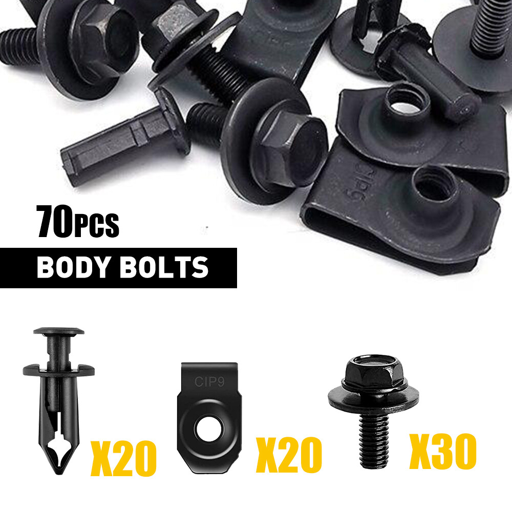 70x Universal Body Bolts & U-nut Clips M6 Engine Under Cover Splash Shield Guard