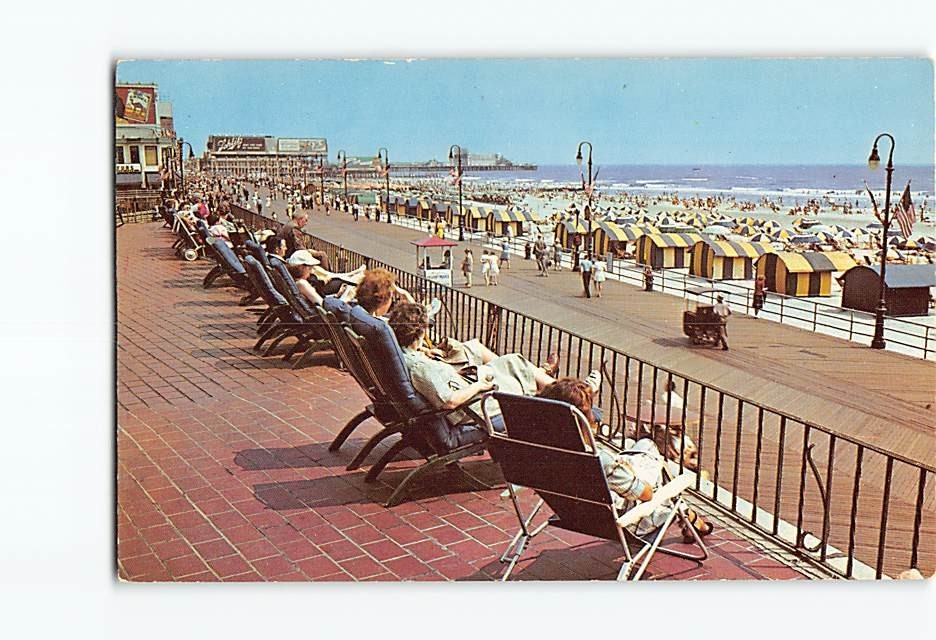 Postcard Overlooking boardwalk and beach Atlantic City New Jersey USA