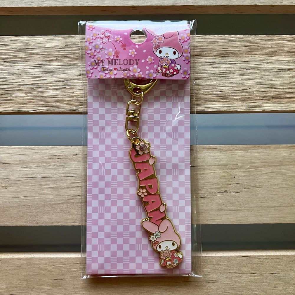 Tokyo Japan Official Sanrio My Melody Kimono Sakura Gold Plated Metal Keychain