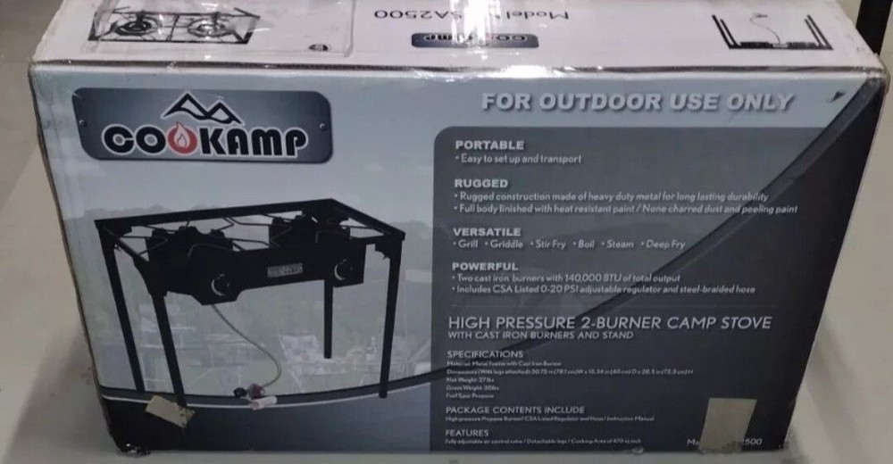 COOKAMP High Pressure Double Propane Burner Outdoor Camping Stove with 0-20 P...