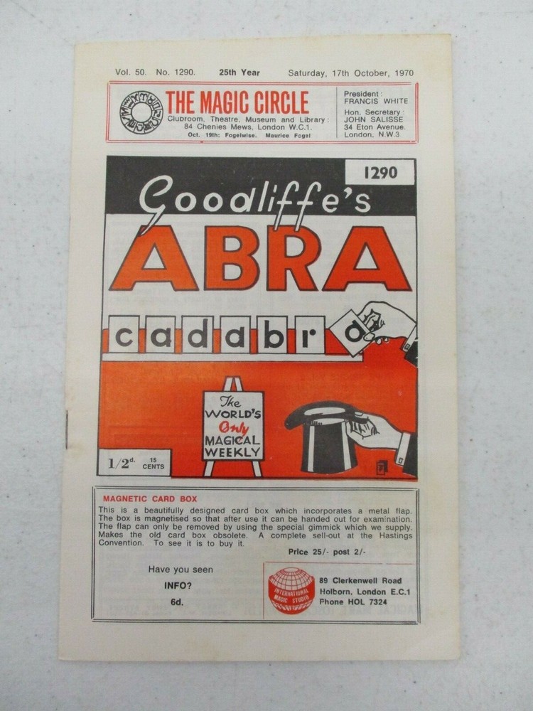 Goodliffe's Abracadabra Magic Magician Magazine Vol 50 No 1290 October 17, 1969-image