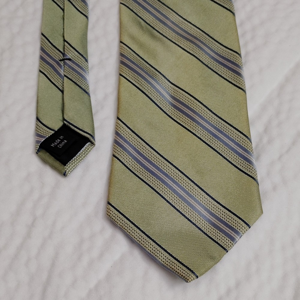 Michael Kors Men's Green Blue White Striped Woven 100% Silk Tie