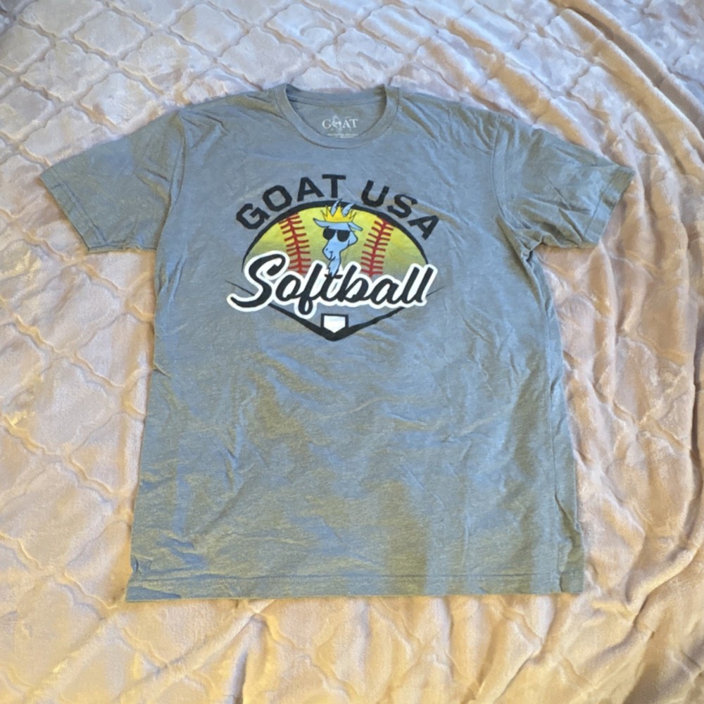 GOAT USA Men's Gray Softball Graphic Crew Neck Short Sleeve T-Shirt Size L