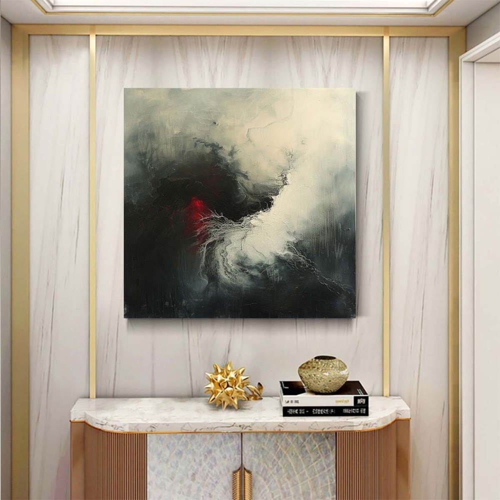 Gray Abstract Oil Painting Thick Textured Hand Painted On Canvas Wall Art 31in