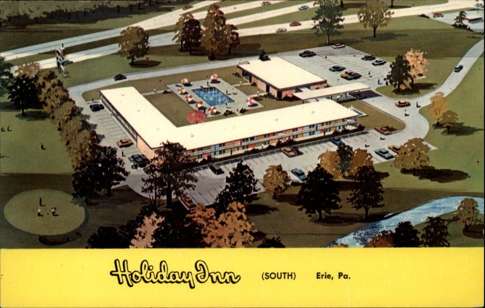 Holiday Inn South Erie Pennsylvania aerial artist rendering ~ pool ~ postcard