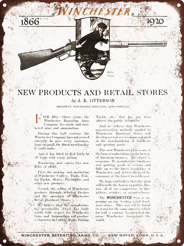 1920 Winchester Arms Gun Rifle Firearm Hunting Ammo Metal Wall Sign 9x12 Inches Vintage Decor 60629