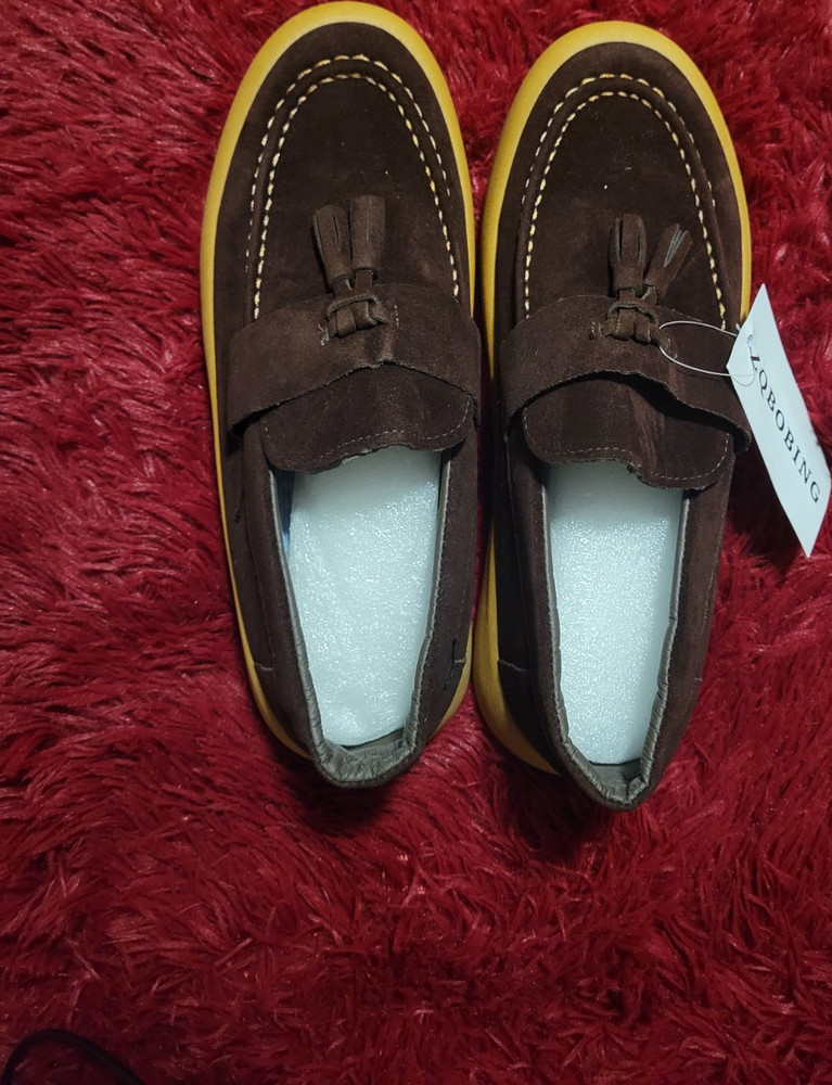 Men's Brown Suede Tassel Loafers Slip-On Round Toe Casual Shoes, Size 10.5