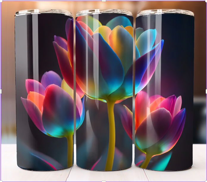 Tulips Floral Bloom Patterly Flowers Tumbler 20oz Skinny Cup Mug Lid w/ Straw