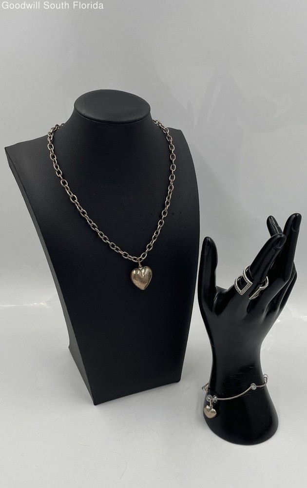 Silver Stamped/Unstamped Chain-Pendant-Bracelet-Ring (3 Pcs) Weight 31.0g