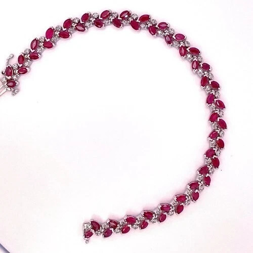 Women's 6.Ct Pear Cut Ruby Tennis Lab Created Bracelet 14k White Gold Plated 7”