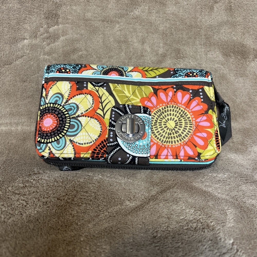 Vera Bradley Large Wallet Clutch Zip Around Turn Lock Clip Floral Pattern