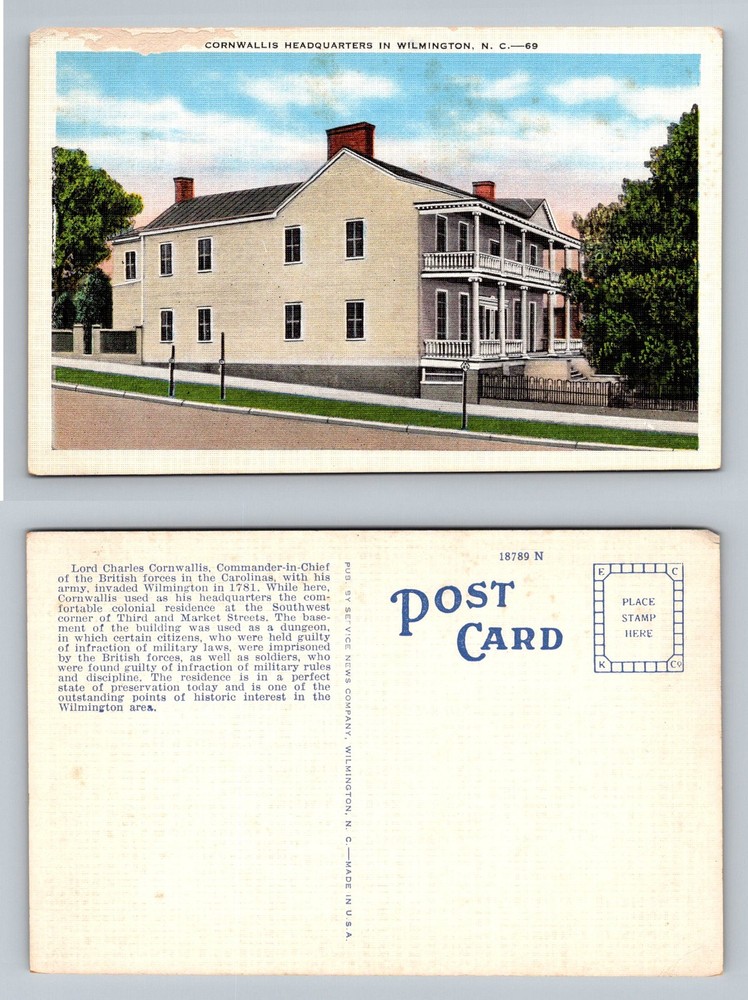 Wilmington, NC-North Carolina, Historic Cornwallis Headquarters Vintage Postcard