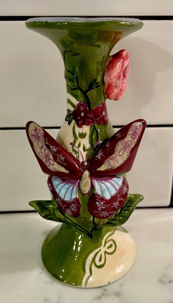 Butterfly Bud Vase Tracy Porter Porcelain Green Purple Hand Painted Review Pics