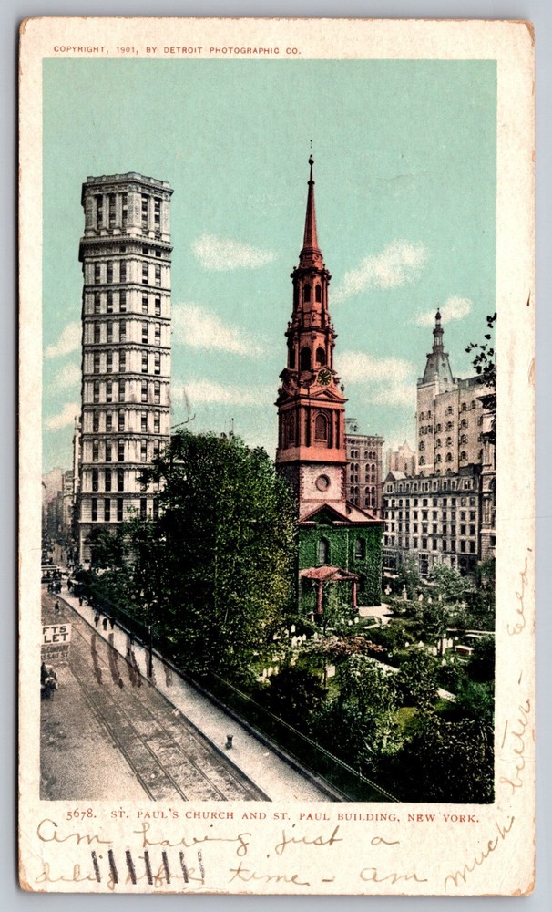 5678 St. Paul's Church and St. Paul Building New York vintage postcard 1905  (A)