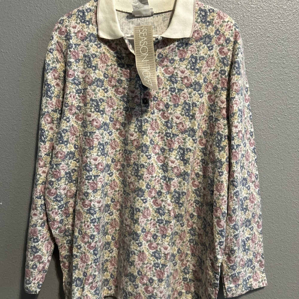 NWT Vintage 90s Pastel Season Ticket Collar Floral Button Up Top Women XL! NEW