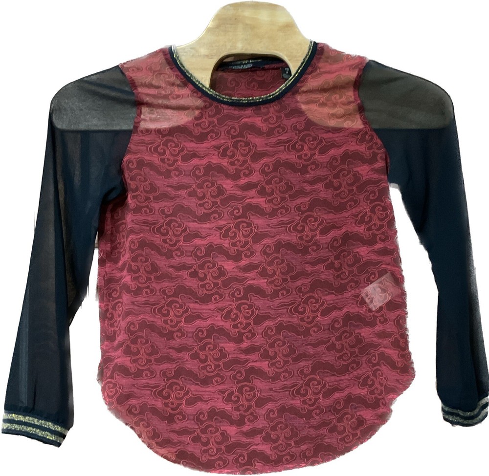 Scotch & Soda Maison Scotch Womens Blouse Sz 2 Maroon Black Sheer Long Sleeve