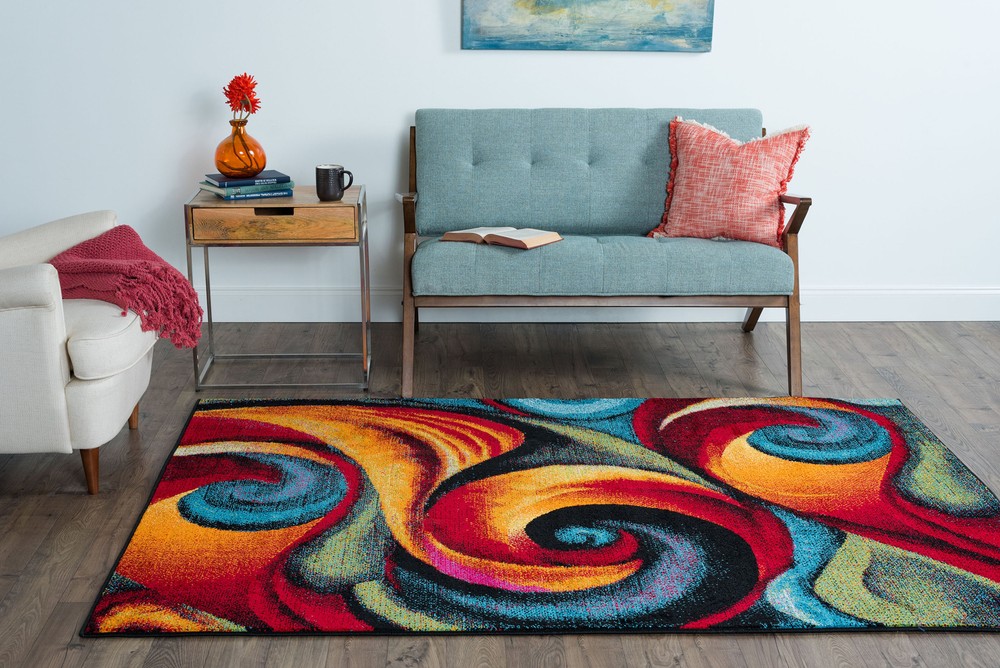 Multi-Color Abstract Curls 8x10 Transitional Area Rug 7'10