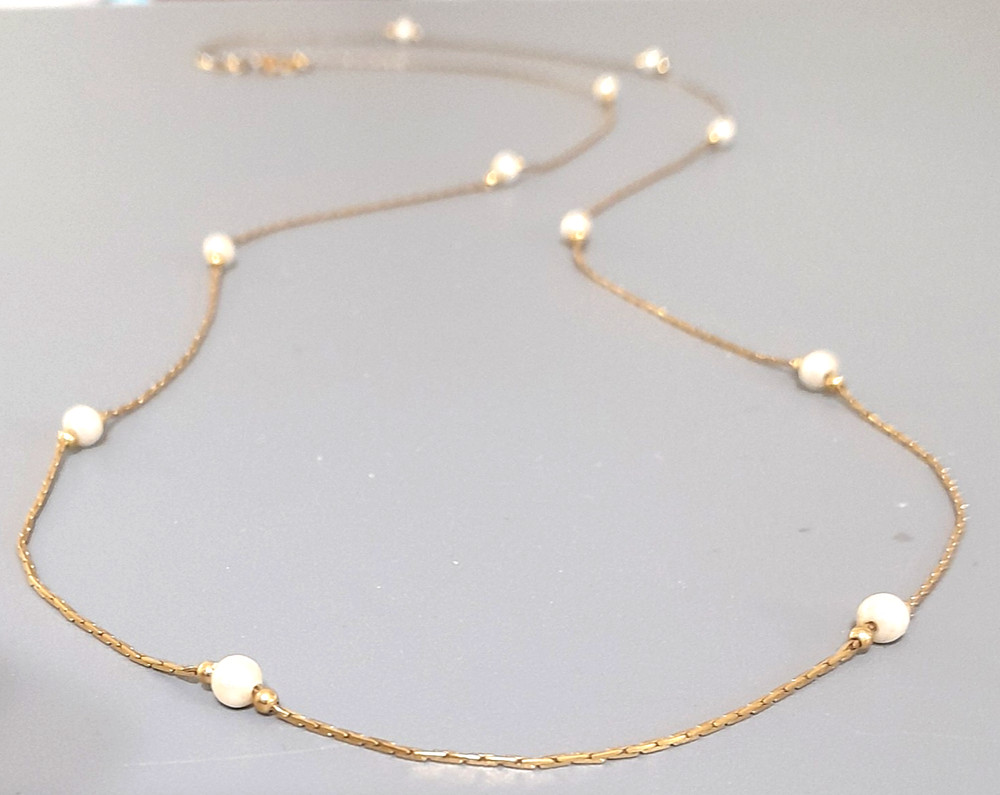 Vintage Monet Necklace - Pearl Station -Gold-Tone - 29