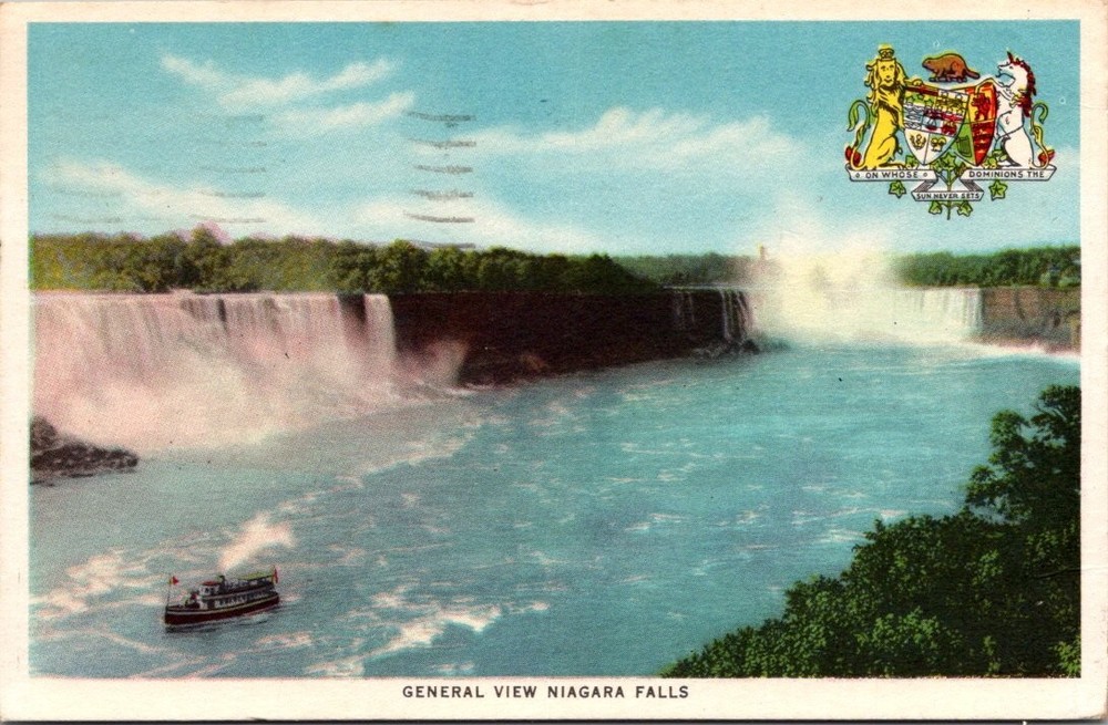 1954 Niagara Falls Postcard - General View Maid of the Mist VT Postmark