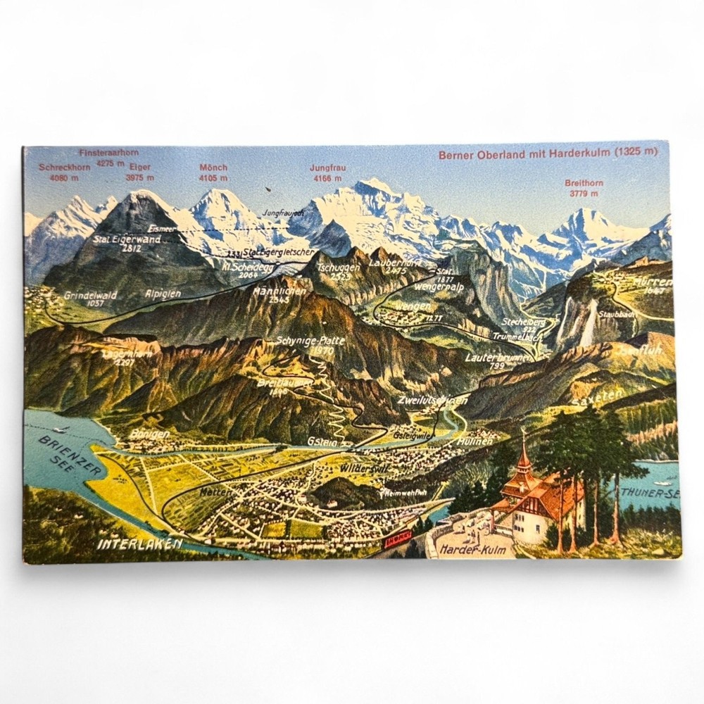 Vintage Postcard Bernese Oberland Switzerland Harder Kulm Jungfrau Eiger Alps Ci