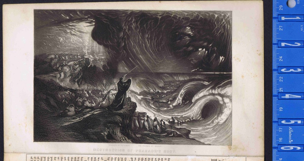 Moses Parting the Red Sea- Destruction of  Pharaoh's Army -1851 Print w/ BONUS