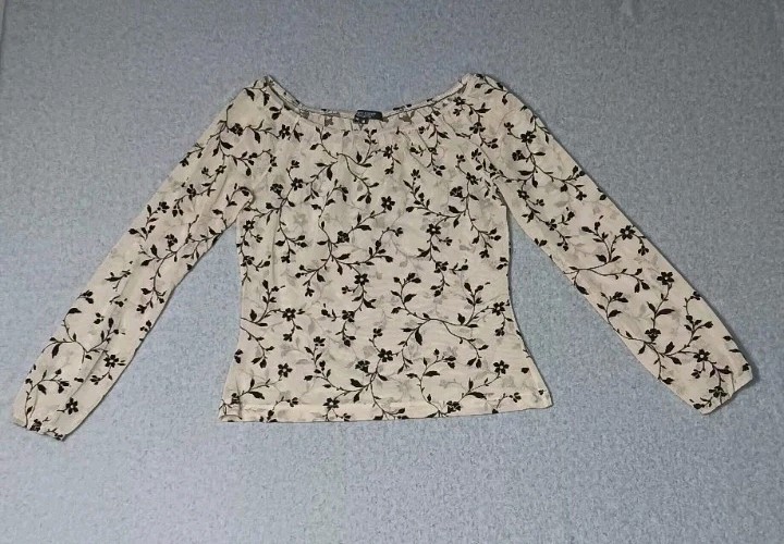 Karen Kane Mesh Velvet Long Sleeve Blouse Womens Size Medium Cream And Black...