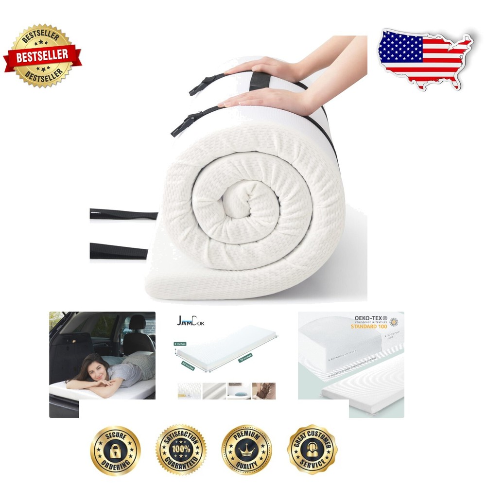2-Inch Roll-Up Foam Mattress Topper for Kids - Machine Washable Comfort