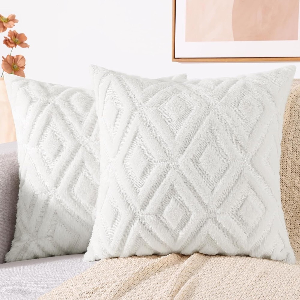 Spring Floral Plush Faux Wool Pillow Covers 18x18 Set of 2
