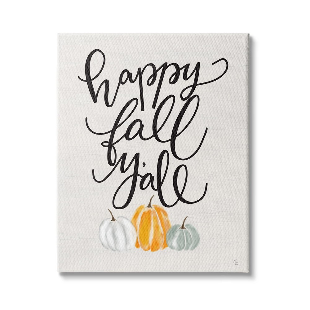 Happy Fall Y'all Phrase Pumpkin Trio Autumn Vegetables Canvas Wall Art, 30 x ...