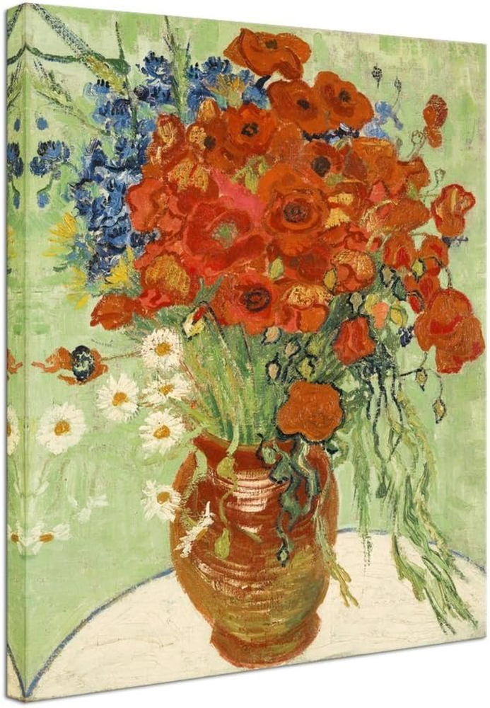 Abstract HD Red Poppies and Daisies Van Gogh Canvas Wall Art  -image