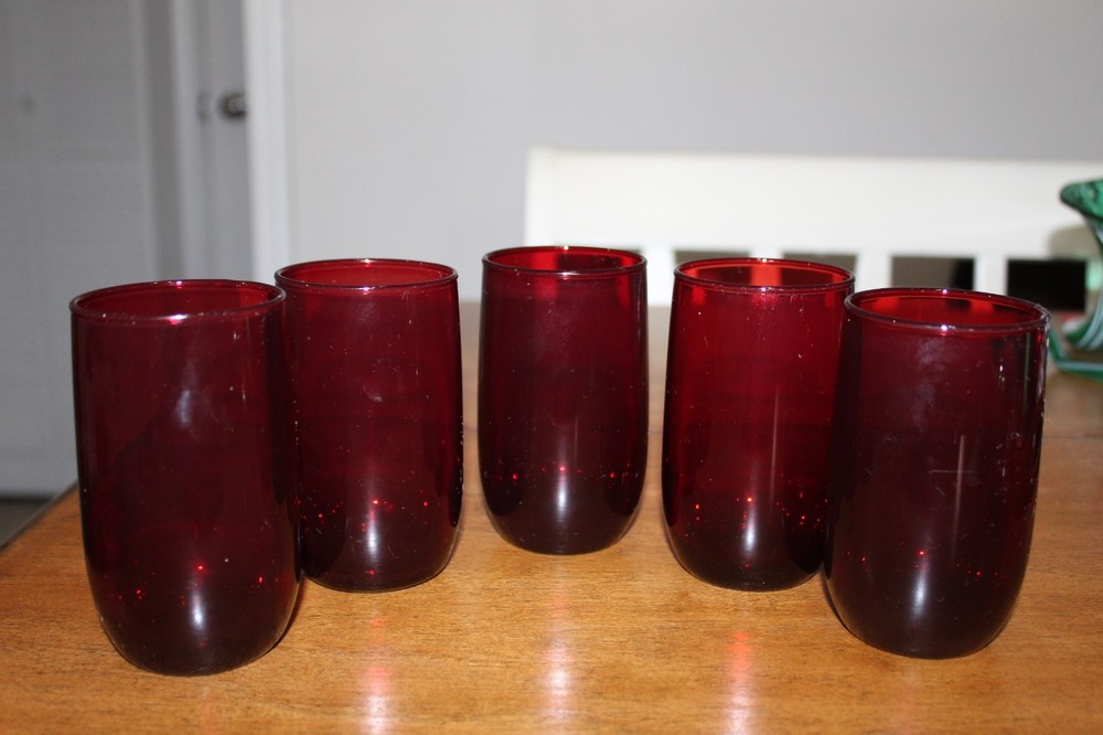 Vintage Anchor Hocking Royal Ruby Roly Poly Juice Glasses / Tumblers Set of 5