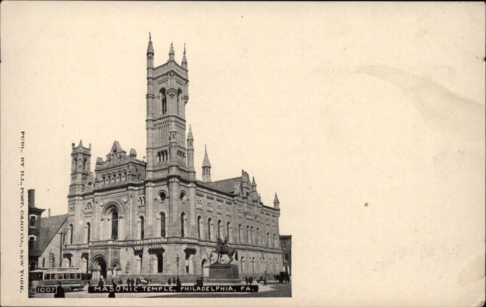 Masonic Temple ~ trolley & equestrian statue ~ Philadelphia Pennsylvania ~ c1905