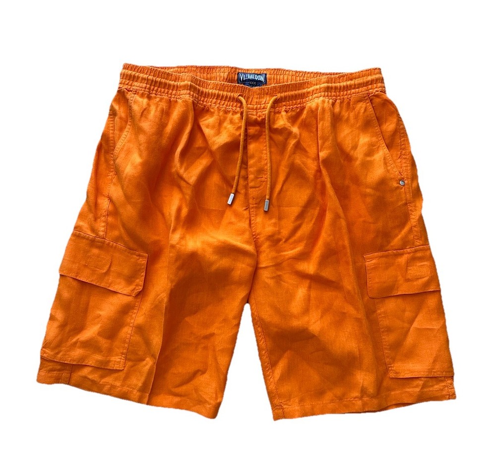Vilebrequin Mens All Linen Cargo Baggy Shorts Orange Organic Size XXXL EUC Rare