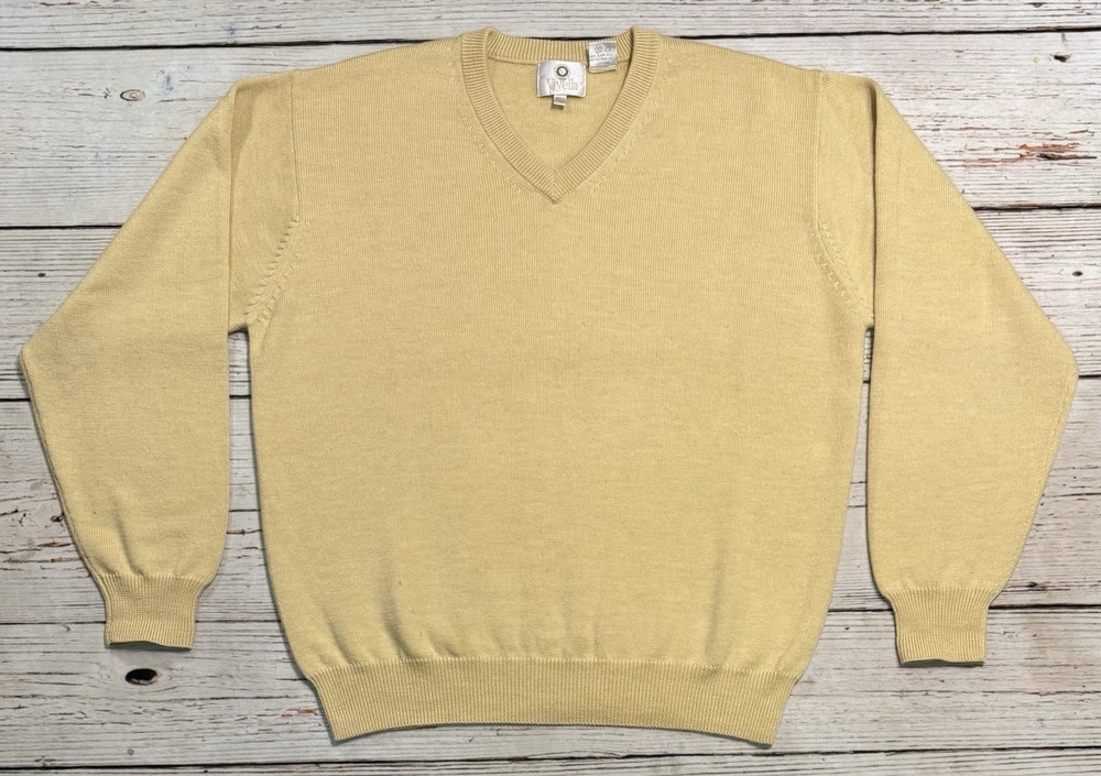 Viyella V-Neck Long Sleeve Sweater 100% Merino Wool Men’s Sz M Yellow