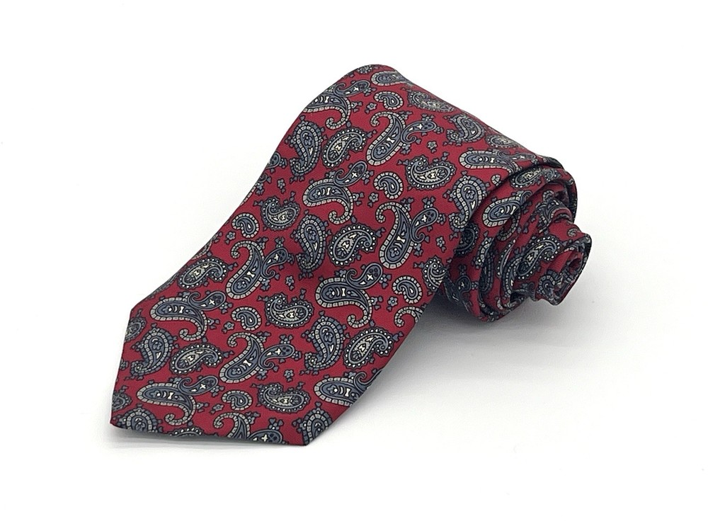 Vintage Bert Pulitzer Men’s Paisley Necktie Red & Blue 100% Silk USA Made 3.5” W