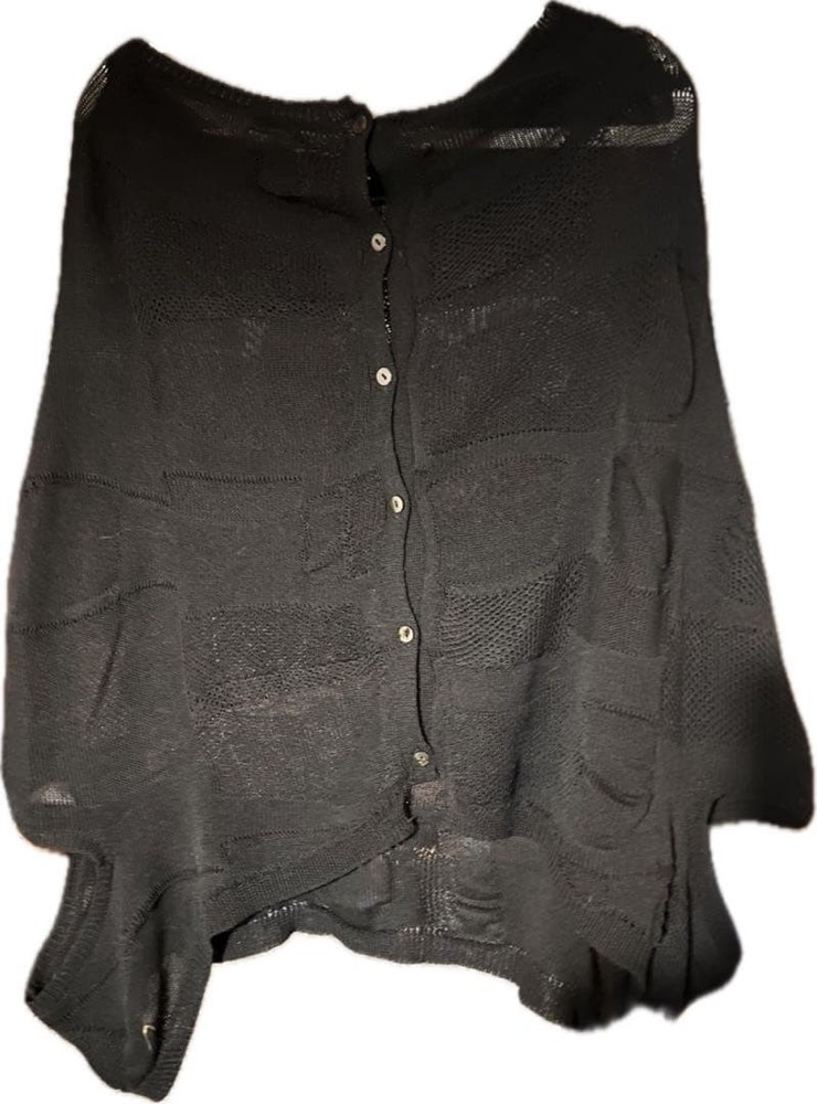 Yohji Yamamoto Black Knit Cardigan Sheer Cotton Linen A-line L Size