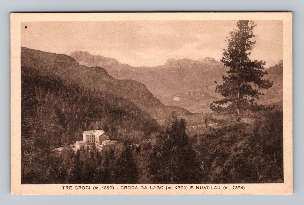 Italy- Three Crosses Croda Da Lago Mountains Postal Old Card Vintage Postcard