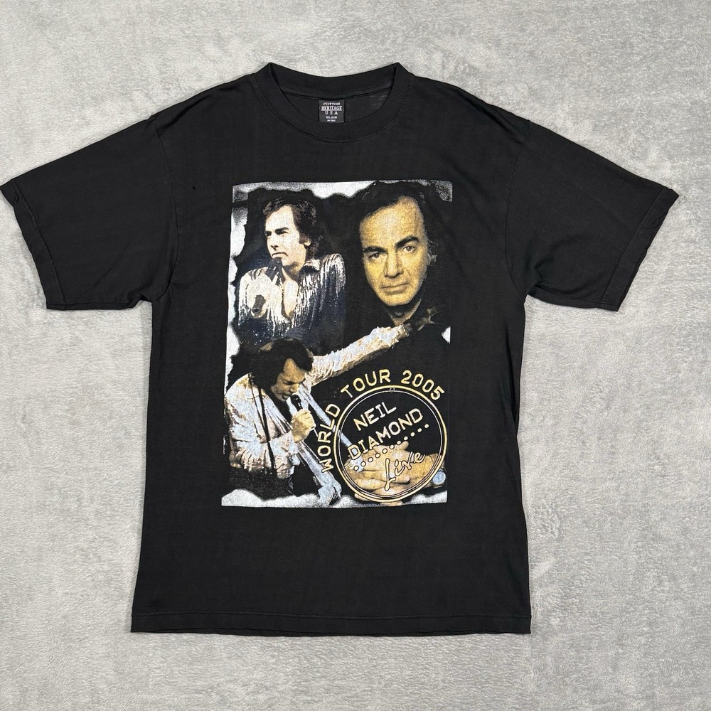 Neil Diamond 2005 World Tour Tee Black Large Band Graphic Concert Shirt VTG Y2K