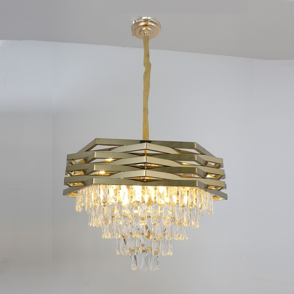 12-Light Gold 5-Tier Crystal Chandelier  For Living Dining Room Foyer Modern NEW